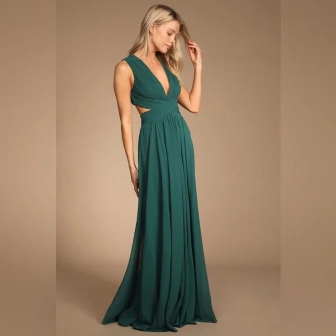 Lulus Vivid Imagination Forest Green Cutout Maxi Dress Size S