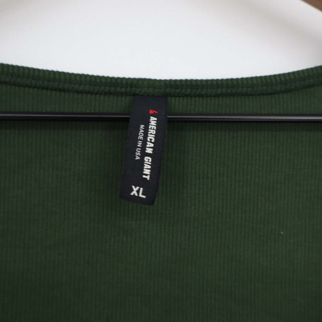 American Giant Ribbed Long Sleeve Square Neck Button Up Top Green XL