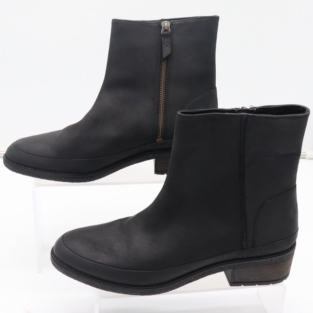 Sperry Top-Sider Black Leather Ankle Boots Womens 8.5 Zip Block Heel
