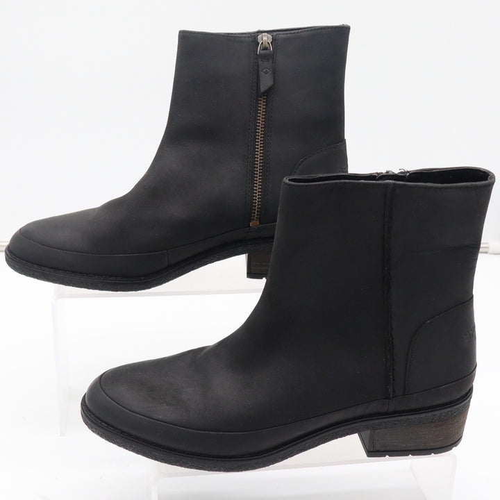 Sperry Top-Sider Black Leather Ankle Boots Womens 8.5 Zip Block Heel