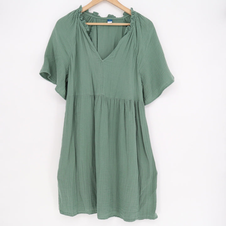 Old Navy Womens Sage Green Cotton Gauze Ruffle V-Neck Babydoll Dress Medium