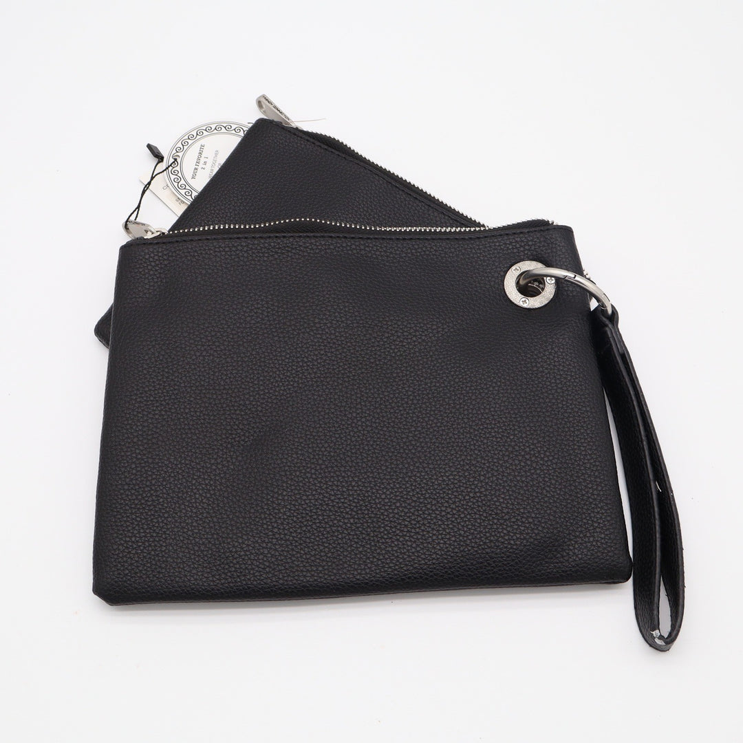 French Connection Lara Pebble Double Slim Pouches Wristlet Black
