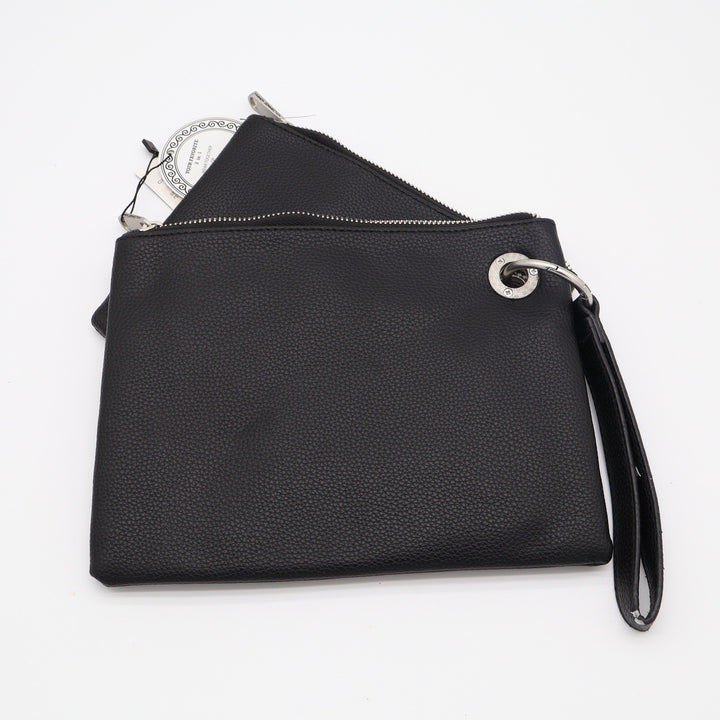 French Connection Lara Pebble Double Slim Pouches Wristlet Black
