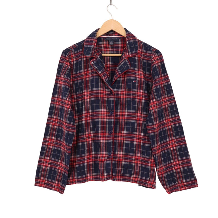 Tommy Hilfiger 2 Piece Flannel Pajama Set Womens Medium Red Blue Plaid Cotton
