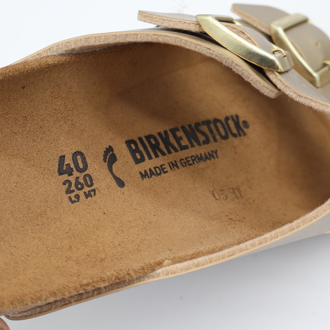 Birkenstock Arizona Metallic Gold Two Strap Slide Sandals 40 L9 M7 NEW