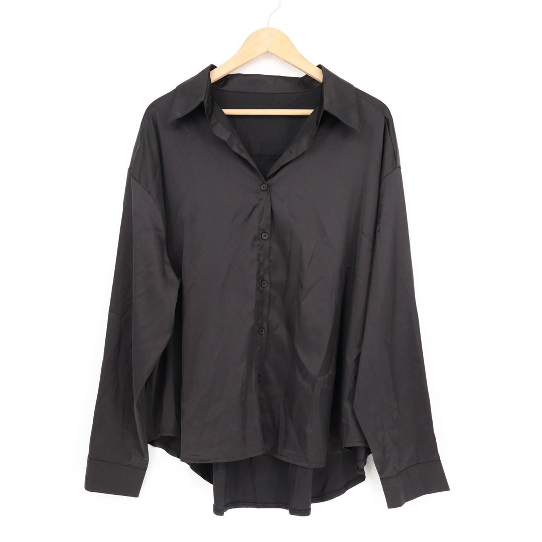 Shirt Womens XL Black High Low Hem Long Sleeve Spread Collar Button Up