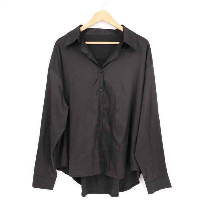 Shirt Womens XL Black High Low Hem Long Sleeve Spread Collar Button Up