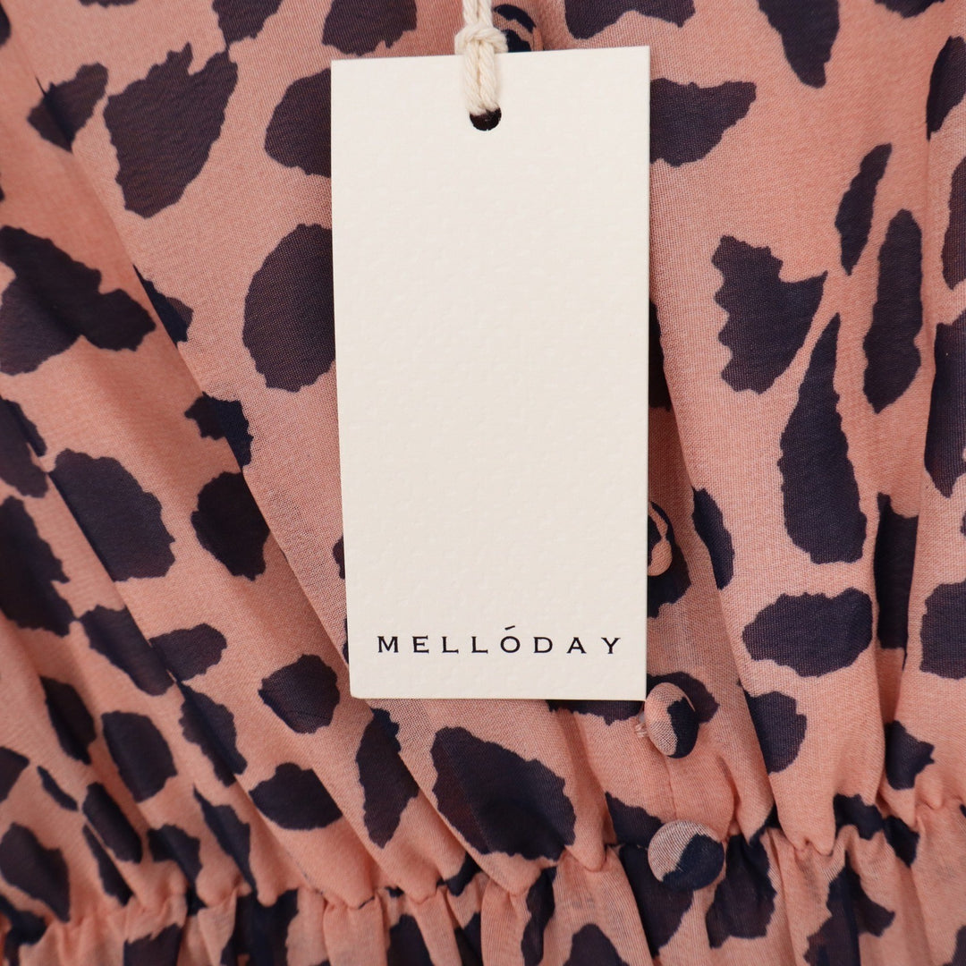 Melloday Leopard Print Scalloped Tiered Maxi Dress Pink Black M
