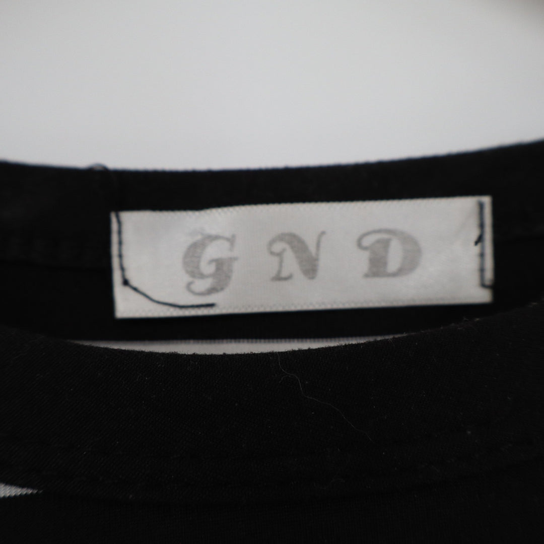 GND Mens Women's Striped T-Shirt Black White Crew Neck Short Sleeve Top