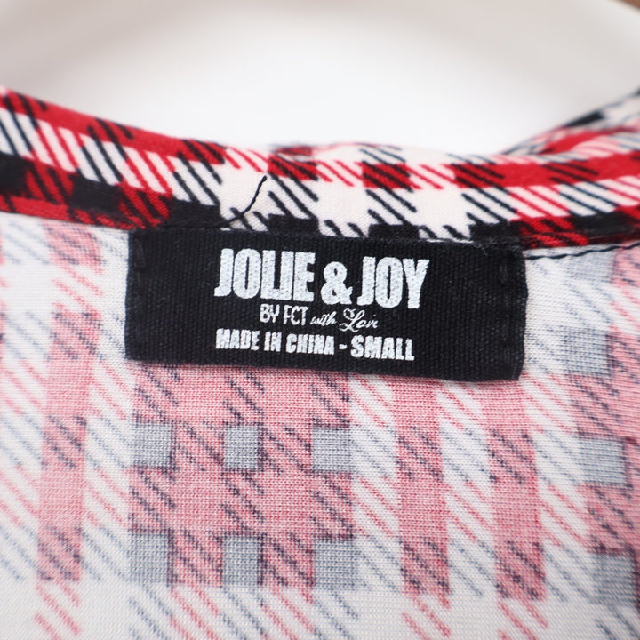 Jolie & Joy Womens Red Plaid Cropped Button Down Shirt Small Long Sleeve