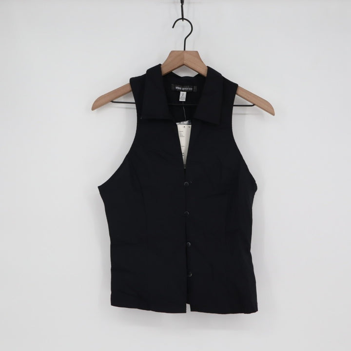 Urban Outfitters Shirt Womens Small Black Cotton Stretch Spread Collar Button Up
