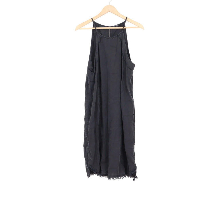 Velvet Heart Black Tencel Halter Shift Dress Fringe Trim Large