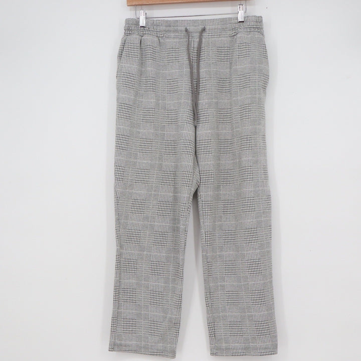 A New Day Grey Plaid Pull On Trousers Womens Medium Elastic Drawstring Pants
