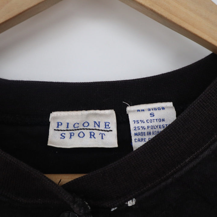 Picone Sport Vintage Quilted Snowflake Sweatshirt Black Floral Pullover Small