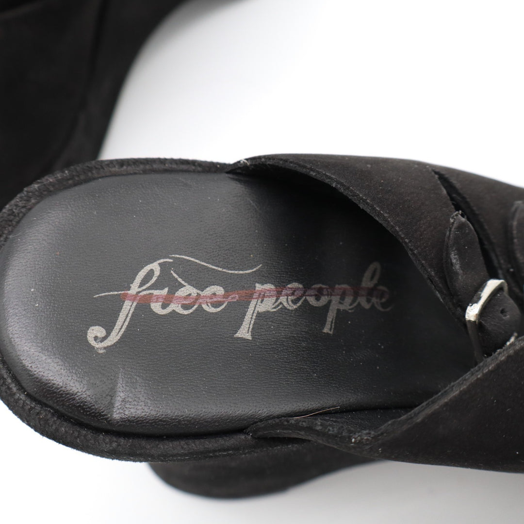 Free People Huffman Strappy Womens EU 37 Black Suede Buckle Slip On Wedge Sandal