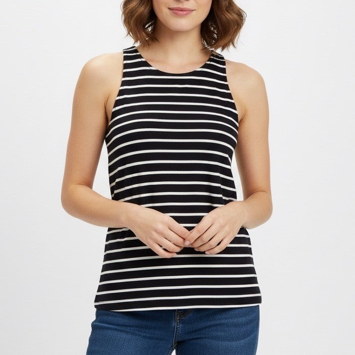 French Connection Tank Dress Women XS Black White Striped Round Neck Street Wear