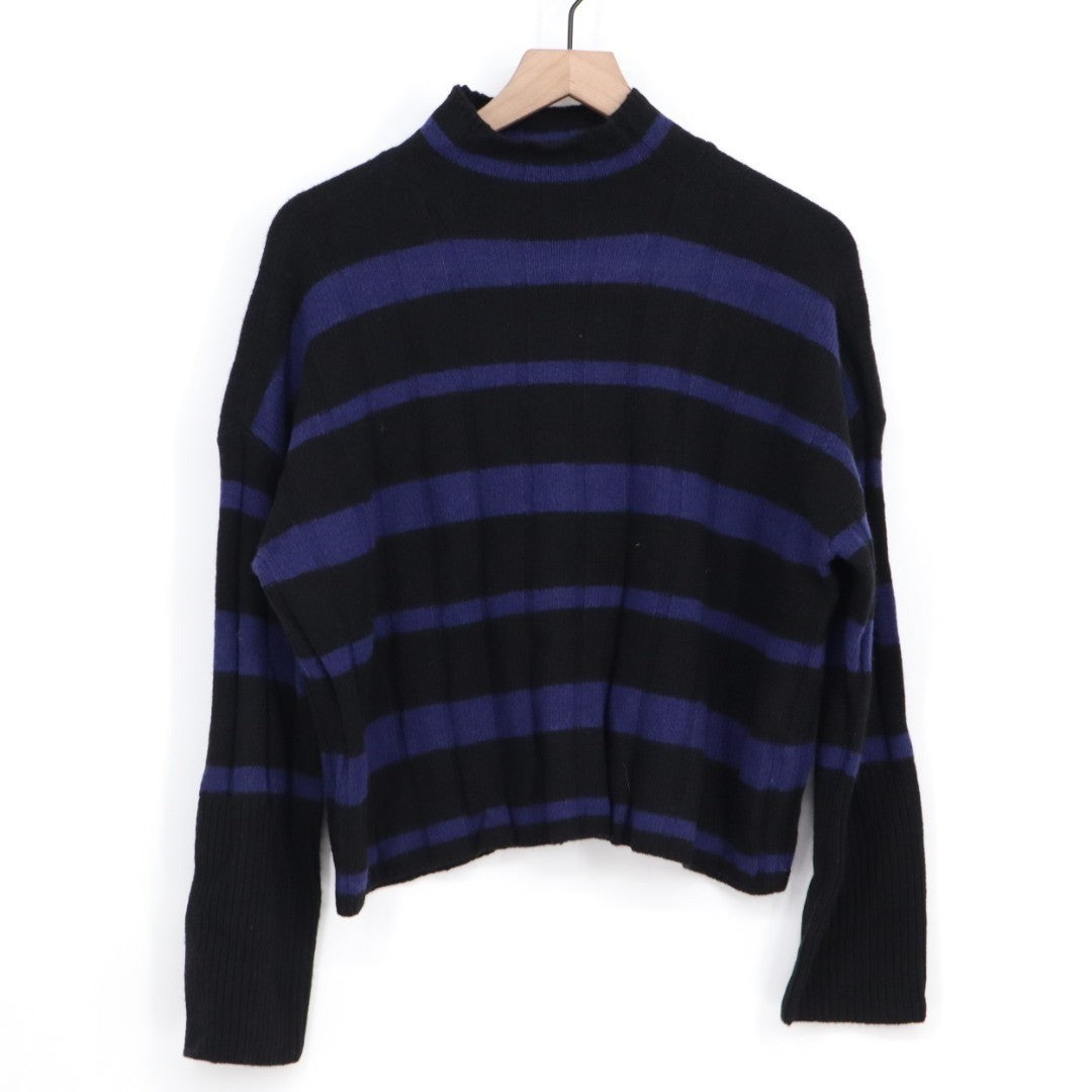 Madewell Sweater Womens XS Black Blue Knit Striped Mock Neck Ribbed Long Sleeve