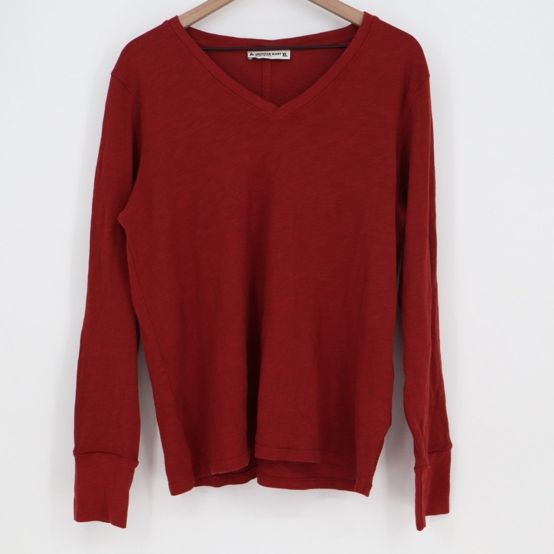 American Giant Premium Slub T-Shirt Womens XL Brown Cotton V-Neck Long Sleeve