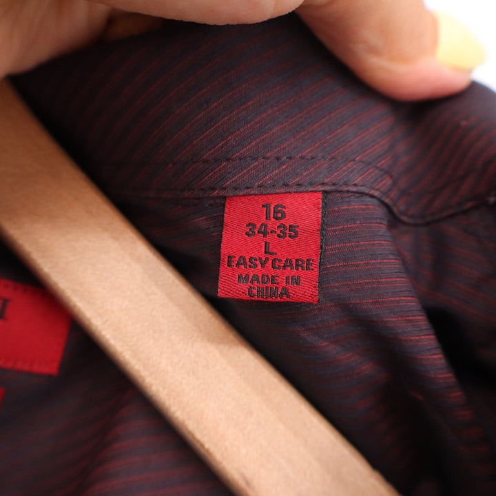Alfani Fitted Mens Burgundy Navy Micro Stripe Stretch Dress Shirt 16 34-35 L