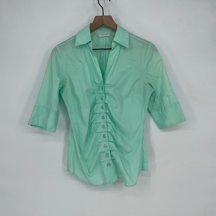 NEW YORK & COMPANY Stretch Mint Green Ruched Button Down Shirt Size S