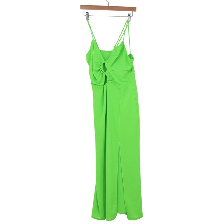 HM Neon Green Cutout Ring Detail Midi Dress Side Slit Lime Medium KLH0453