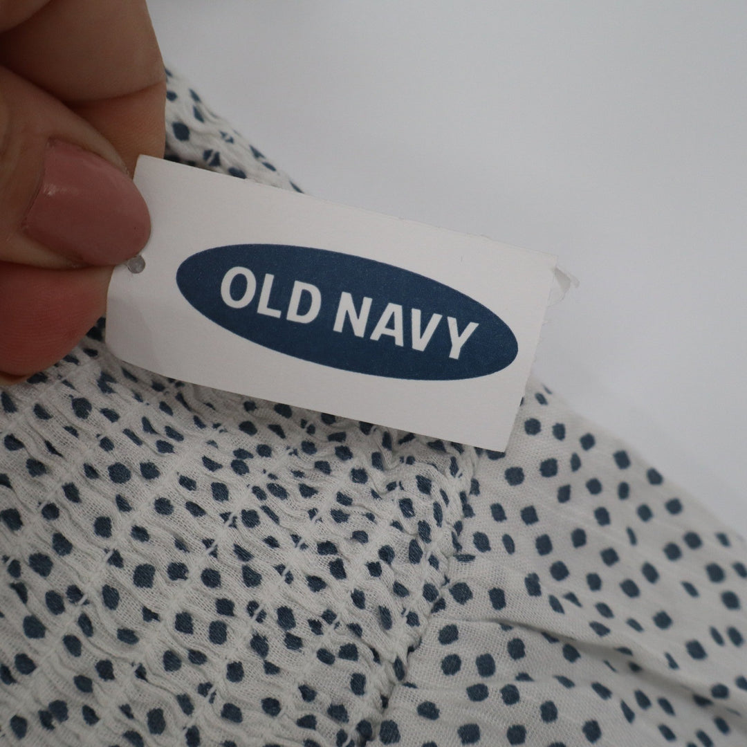 Old Navy Womens XL Polka Dot Smocked Peplum Top White Blue Off Shoulder