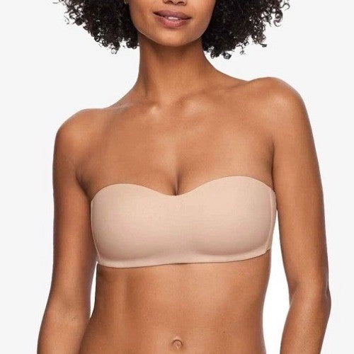 Warners Easy Size Lightly Lined Bra Women Medium Nude Stretch Wireless Strapless