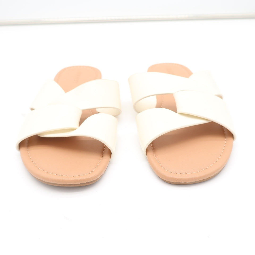 Old Navy Womens HTTP Flat Link Slide Sandals Bone Off White Size 8.5