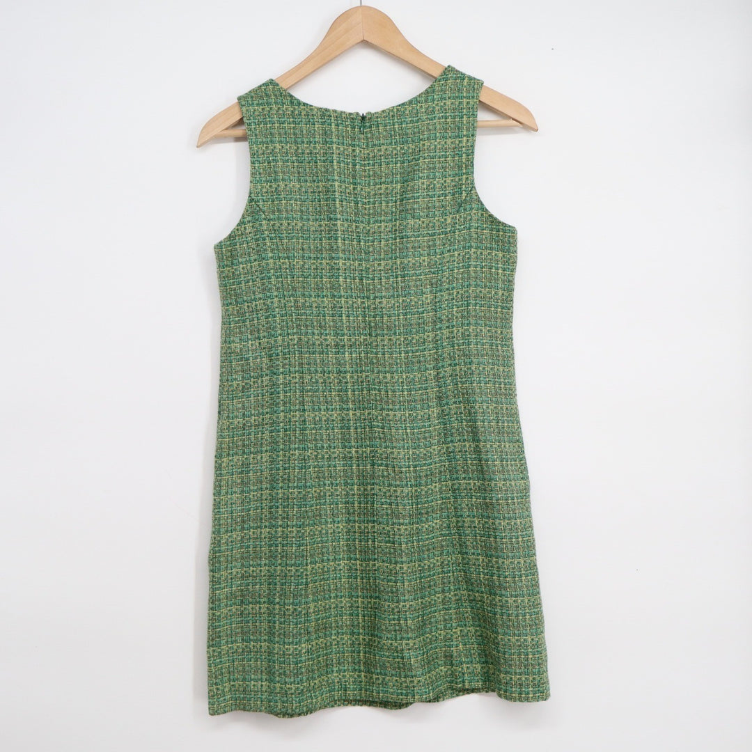 Hype Green Tweed Shift Dress Womens Size 16 Square Neck Sleeveless Mini