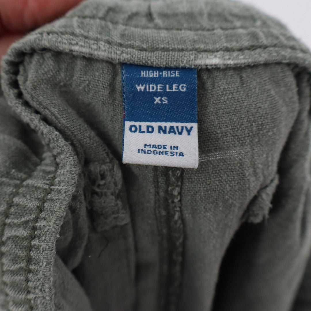 Old Navy Womens XS Olive Green Linen Blend High Rise Wide Leg Cropped Pants