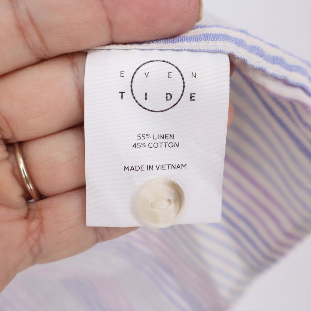 Even Tide Mens Slim Fit Linen Cotton Striped Short Sleeve Button Down Shirt L