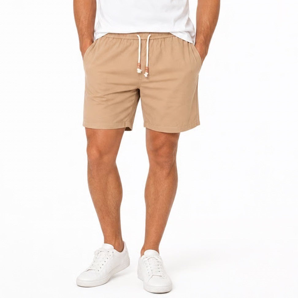 Tan Cotton Linen Blend Drawstring Shorts Mens 3XL Beaded Pull On