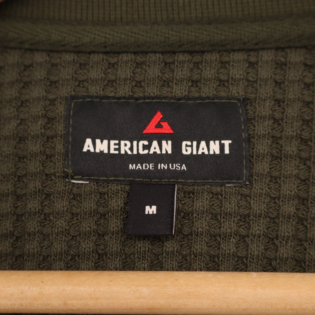 American Giant T-Shirt Mens M Olive Green Cotton Stretch Waffle Knit Long Sleeve