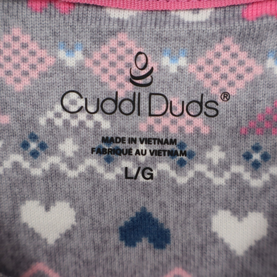 Cuddl Duds Pajama Top Womens Large Gray Printed Stretch Long Sleeve Crew Neck