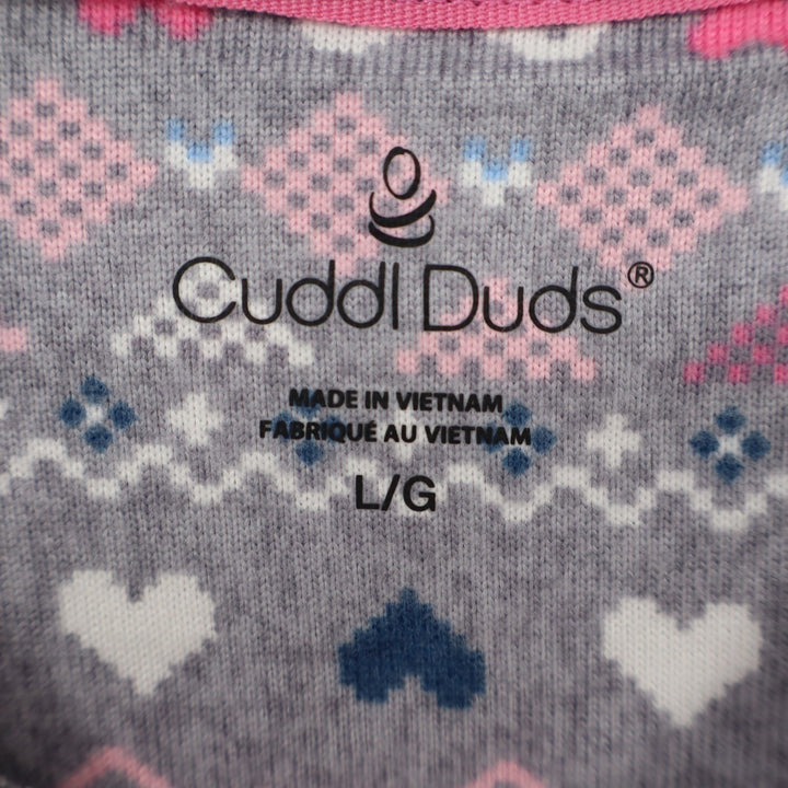 Cuddl Duds Pajama Top Womens Large Gray Printed Stretch Long Sleeve Crew Neck