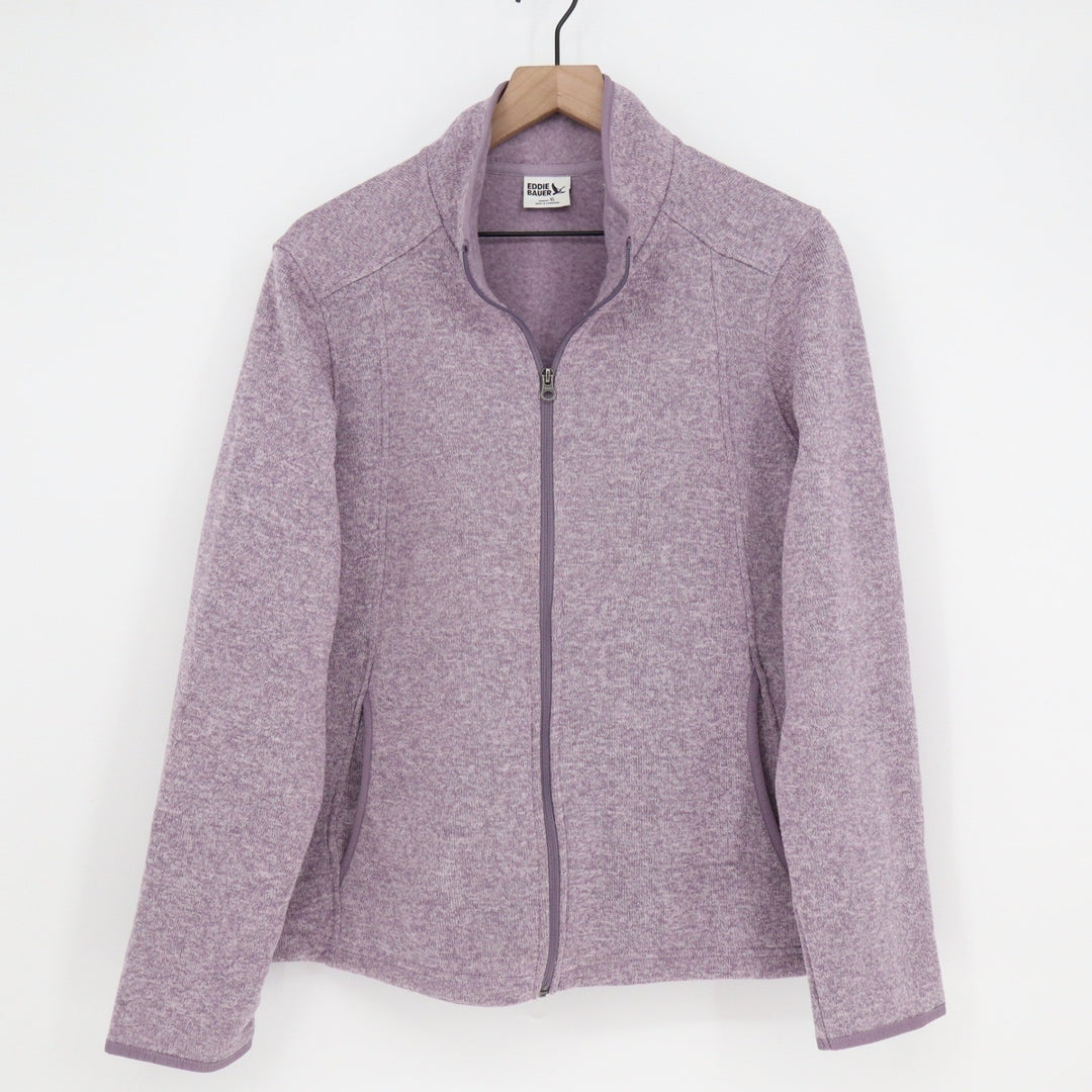 Eddie Bauer Womens XL Full Zip Fleece Jacket Heathered Purple Mock Neck Sweater