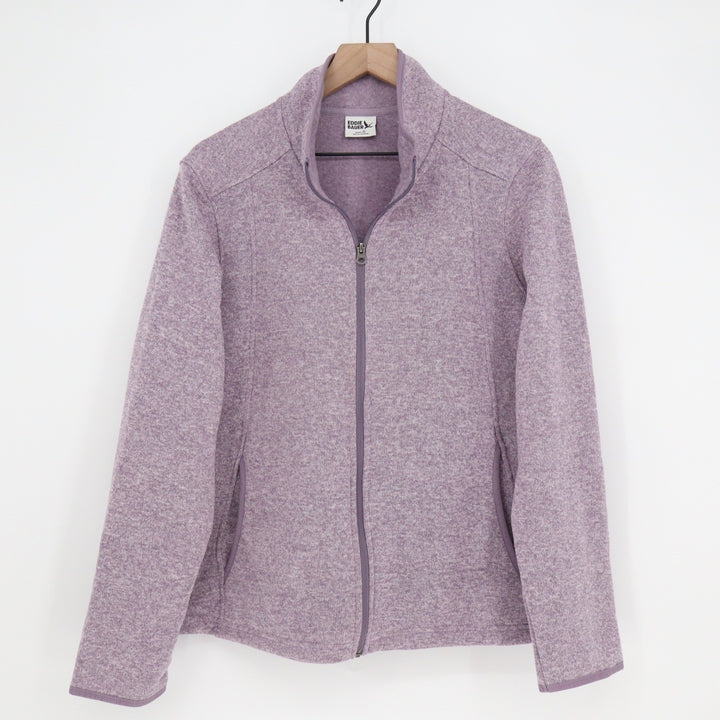 Eddie Bauer Womens XL Full Zip Fleece Jacket Heathered Purple Mock Neck Sweater
