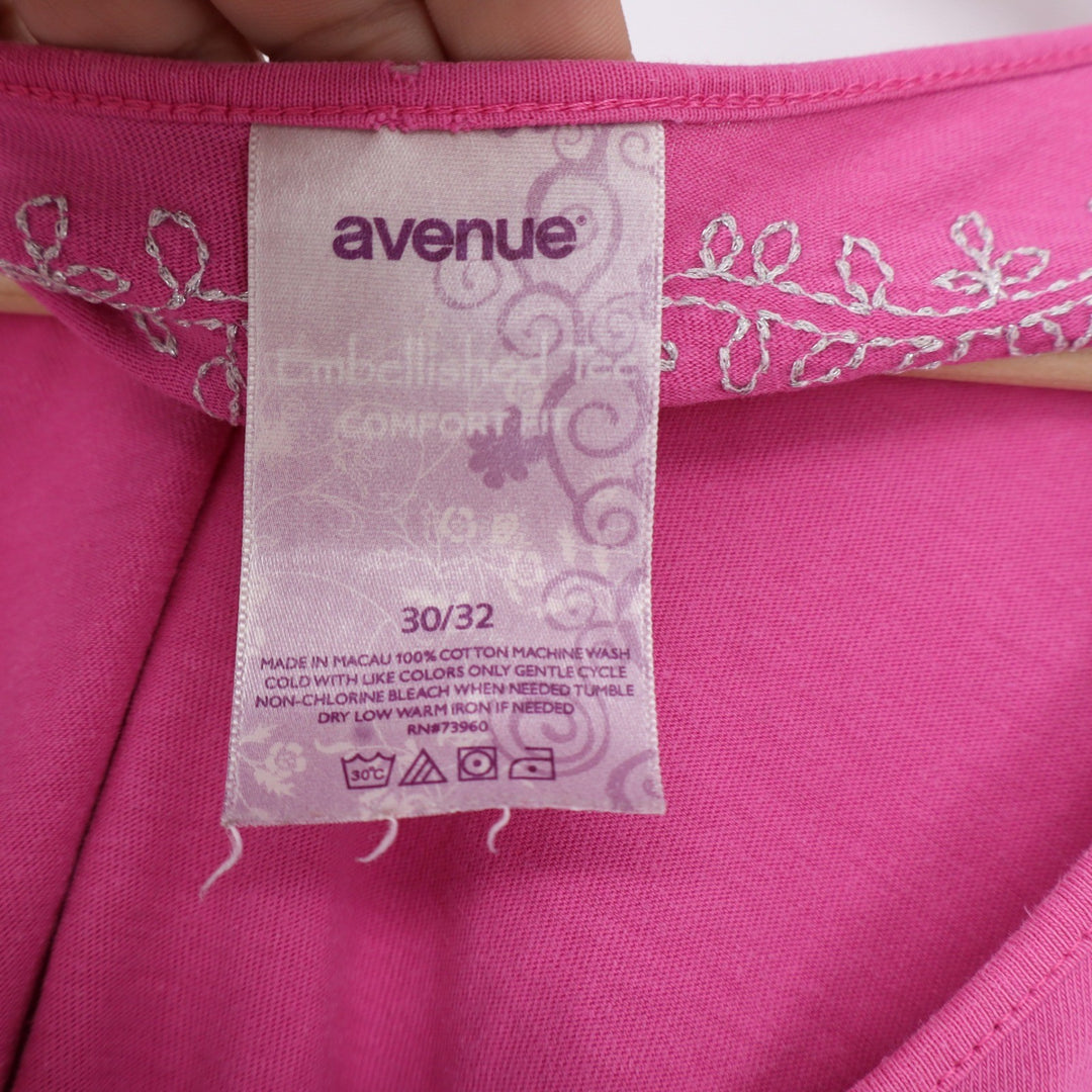 Avenue Pink Embellished Henley Tee Cotton Short Sleeve Plus Size 30/32