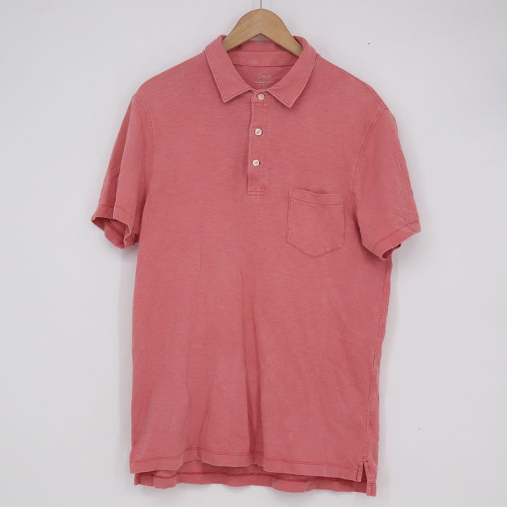 J. Crew Mens Garment-Dyed Slub Cotton Polo Shirt L Faded Red Coral
