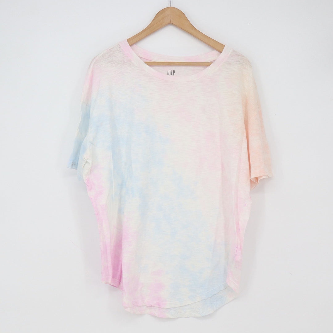 GAP T-Shirt Womens Large Boyfriend T Pink Blue Tie-Dye Organic Cotton Excellent