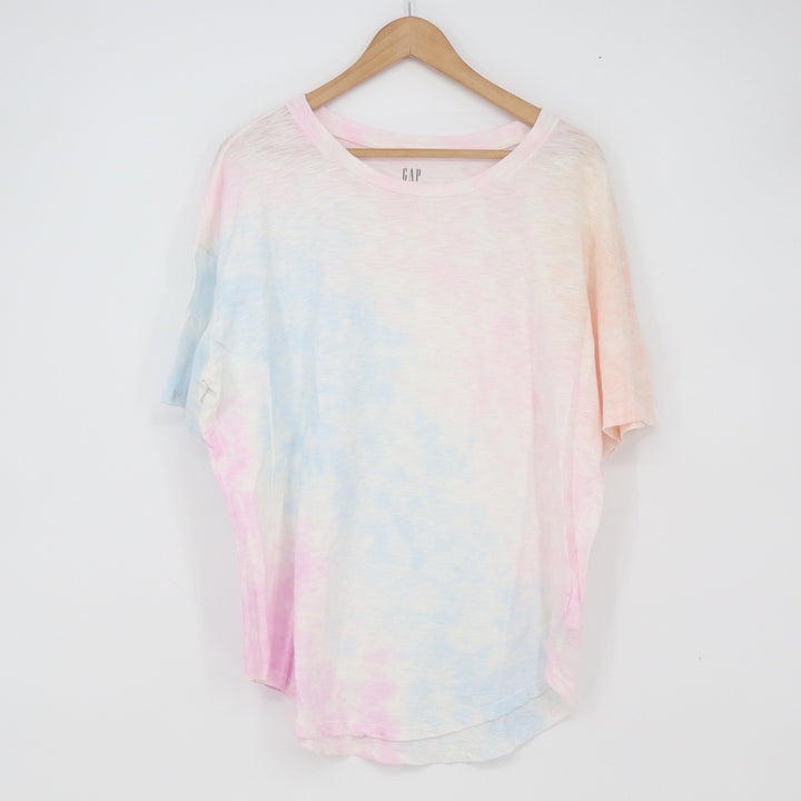 GAP T-Shirt Womens Large Boyfriend T Pink Blue Tie-Dye Organic Cotton Excellent