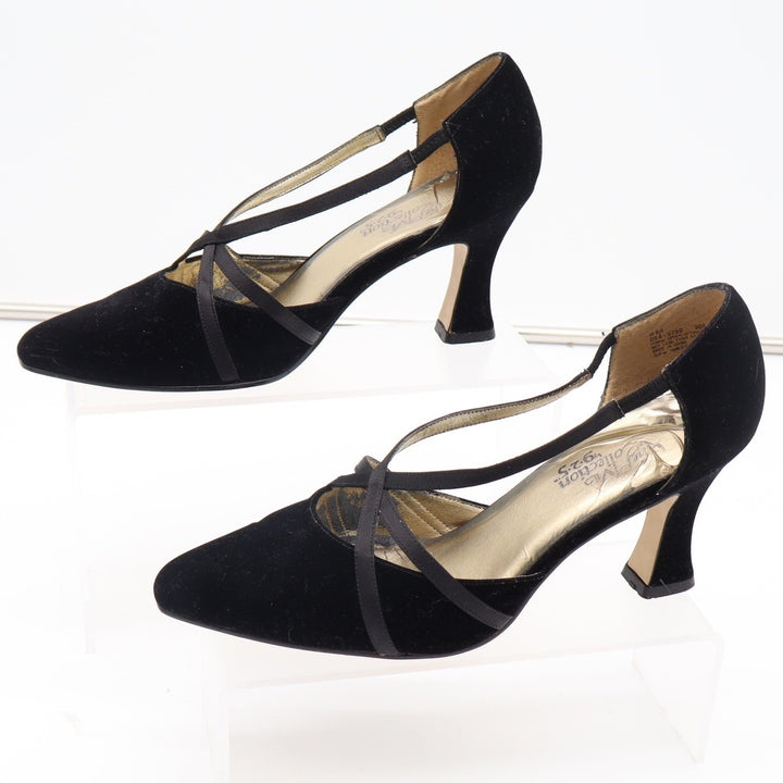The PM Collection 9-2-5 Black Velvet Strappy Pointed Toe Heels Womens 8M