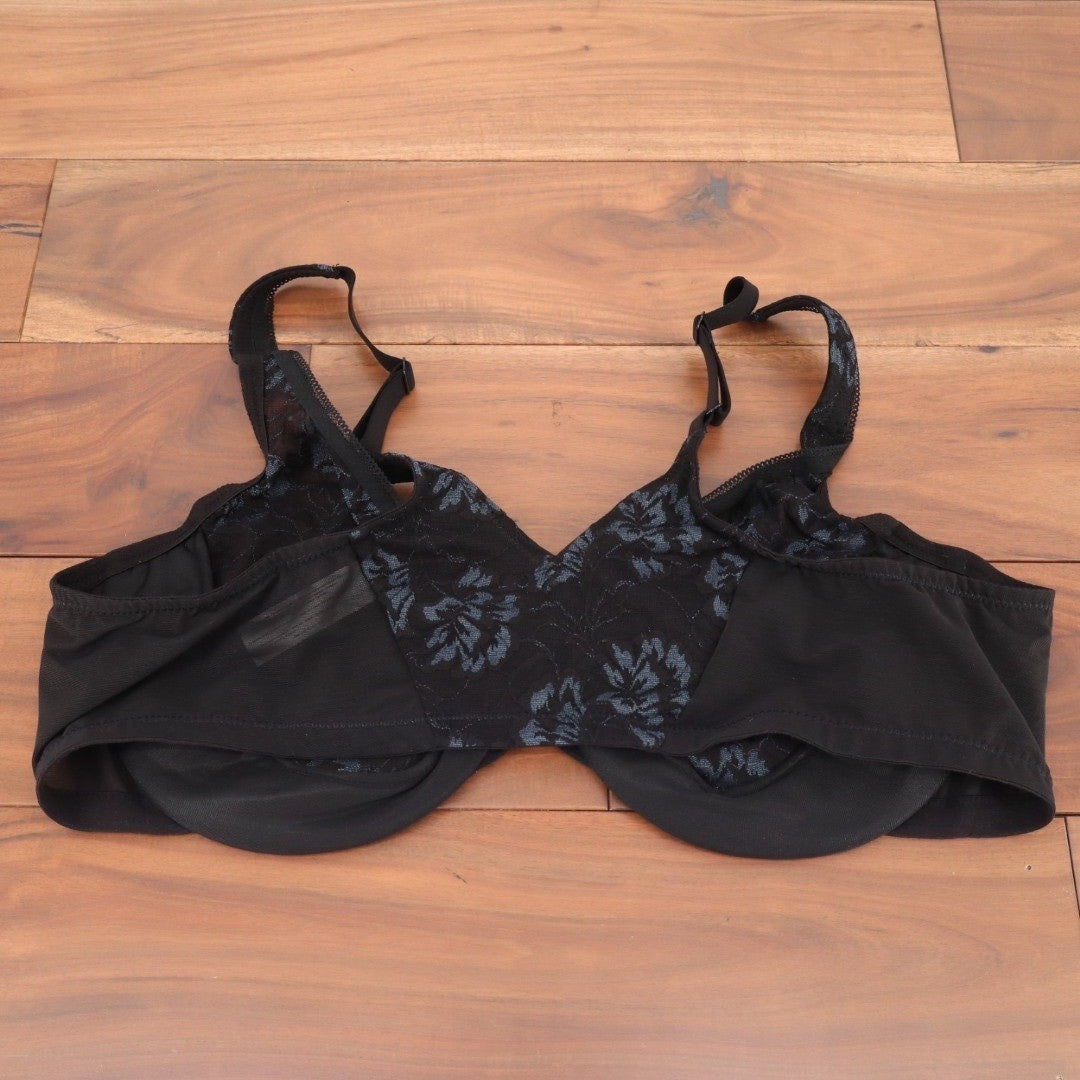 Glamorise Front-Closure Lacey T-Back Wonderwire Bra Womens 46C Black Floral