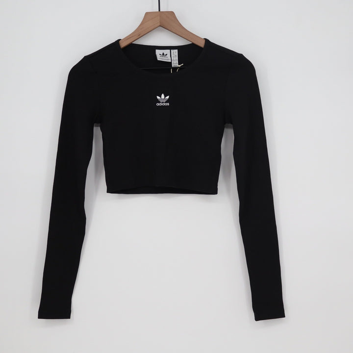 Adidas Originals Womens Essentials Ribbed Long Sleeve Crop Top Black XS