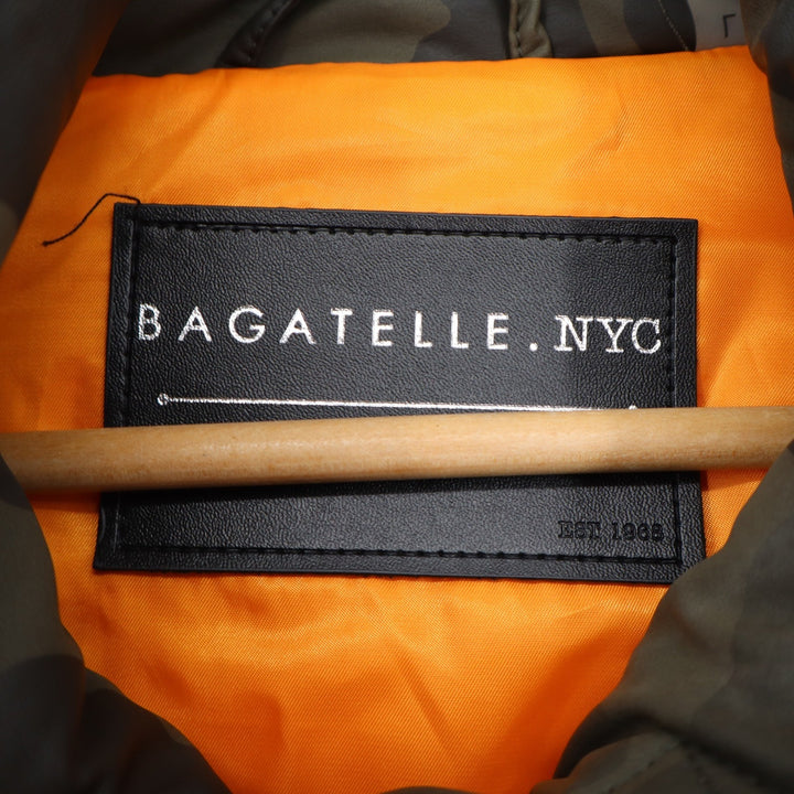 Bagatelle NYC Camo Faux Leather Cropped Puffer Jacket Green Orange Large