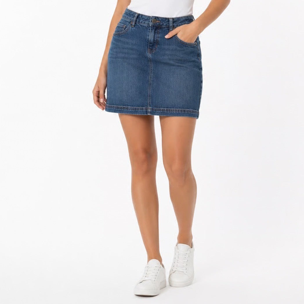 J. Jill Womens Denim Mini Skirt Size 10 Medium Wash Stretch Cotton Blend Blue