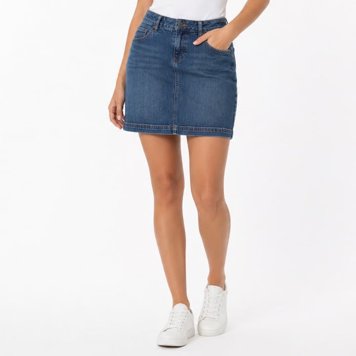 J. Jill Womens Denim Mini Skirt Size 10 Medium Wash Stretch Cotton Blend Blue
