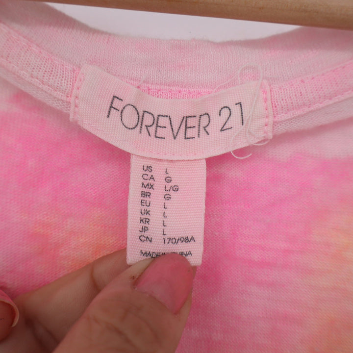 Forever 21 T-Shirt Womens Large Tie Dye Pink Yellow Distressed Edgy Excellent