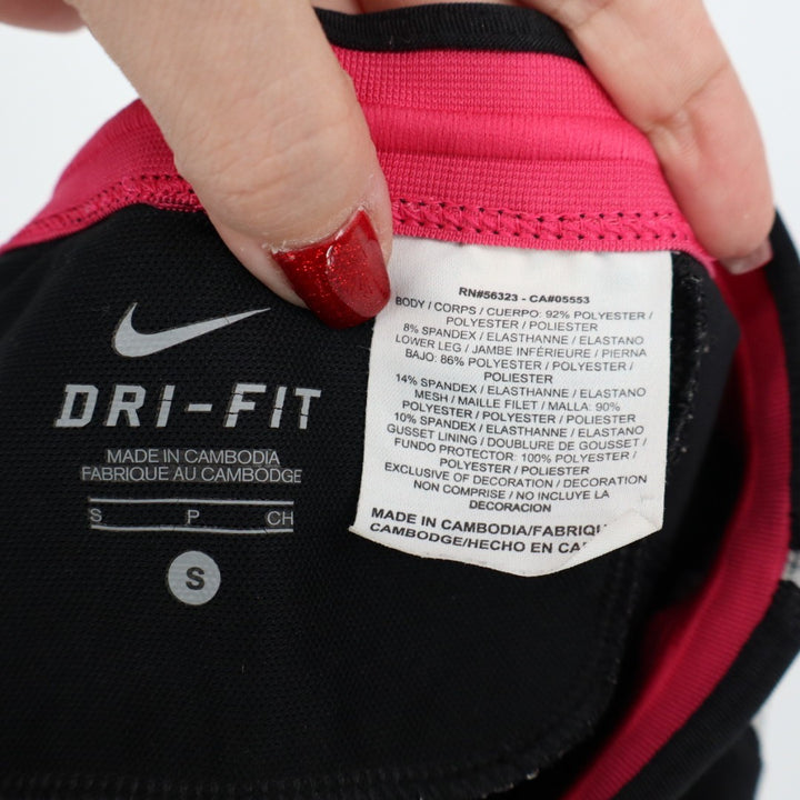 Nike Sportswear Dri Fit Cropped Leggings Womens Small Black Pink Swoosh Logo
