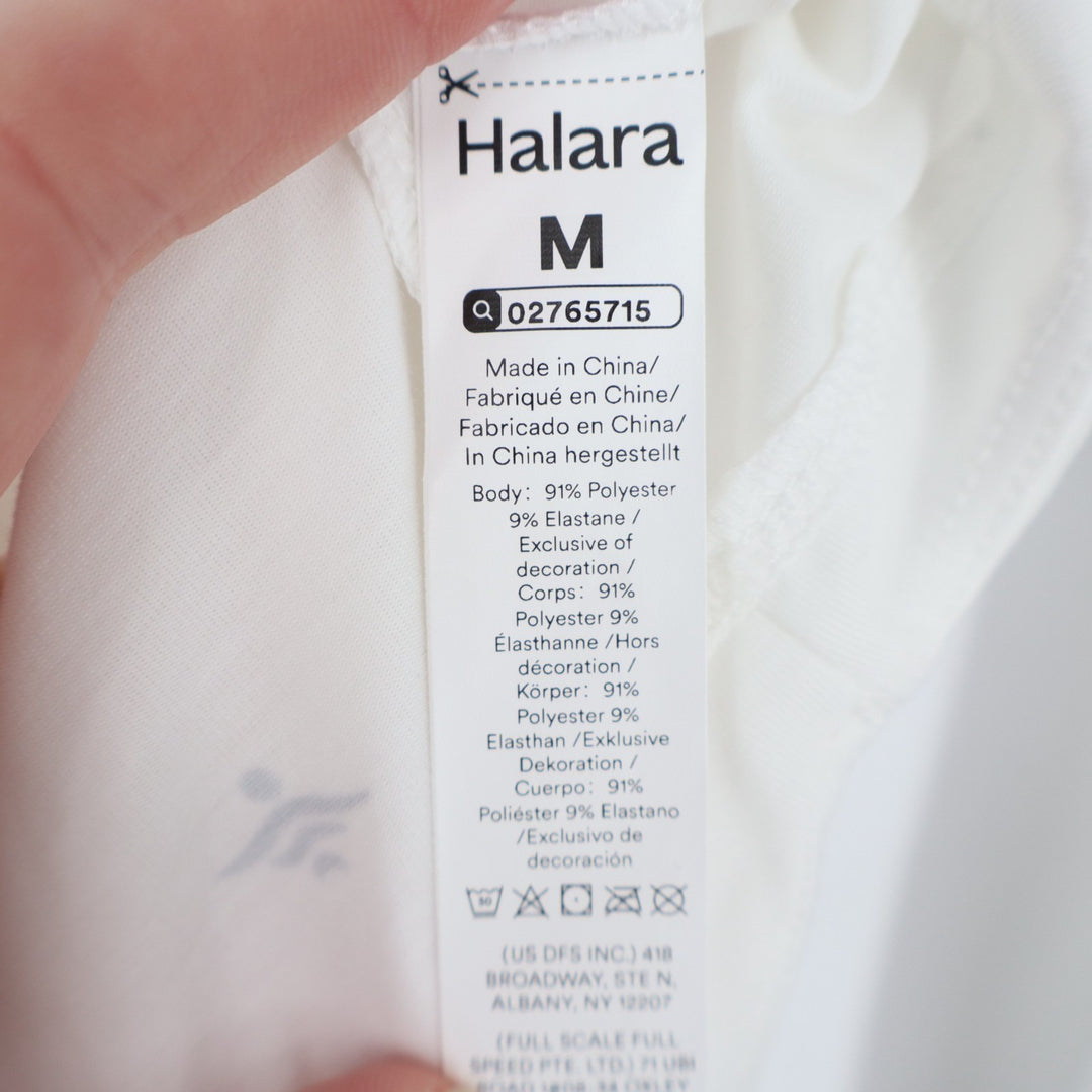Halara T-Shirt Womens Medium White One Shoulder Long Sleeve Thumb Hole Curved He